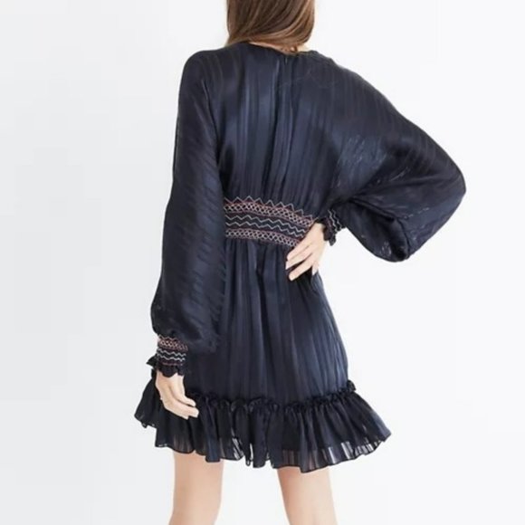 Ulla Johnson Odette Smocked Silk Midnight Mini Dress - Picture 4 of 12